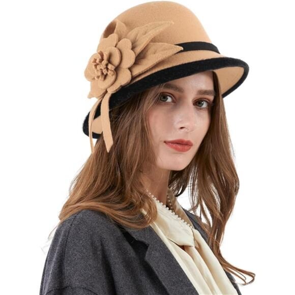 Ladies Wool Felt Bucket Hat Women Vintage Cloche Fedora Winter